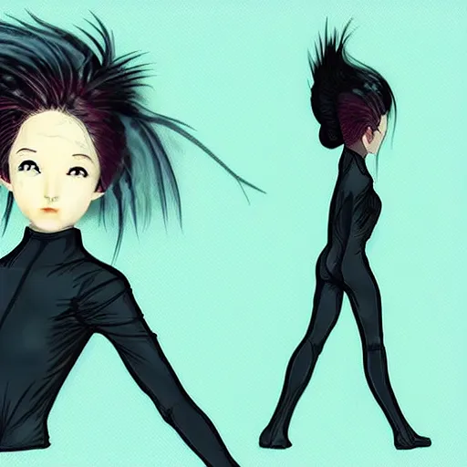 Prompt: anime girl with tourmaline hair, in the style of zaha hadid