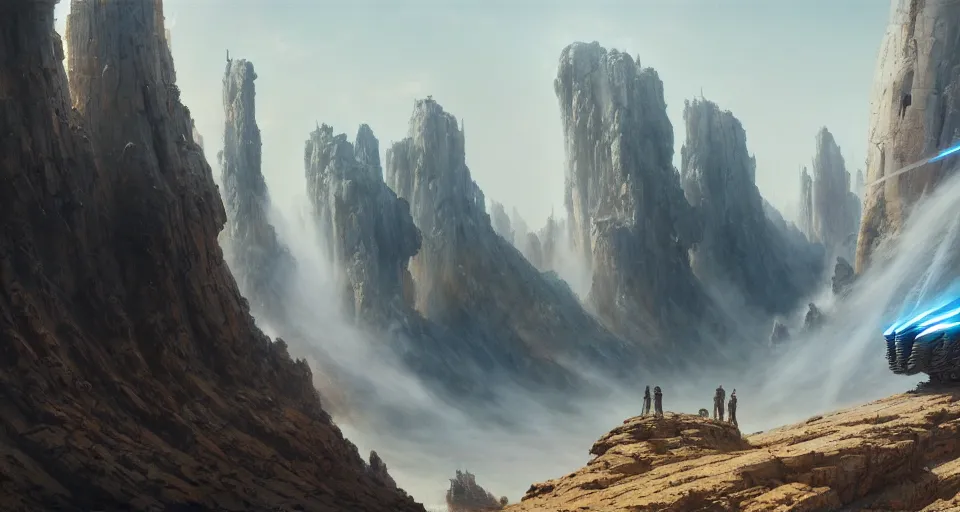 Image similar to hyper realistic sci - fi matte concept art painting of mecha on a cliff overlooking a raging battle, beautiful details, strong composition painted by kim jung guweta studio rutkowski, james gurney and greg rutkowski, and lucasfilm, smooth, intricate, detailed, sharp focus, cinematic