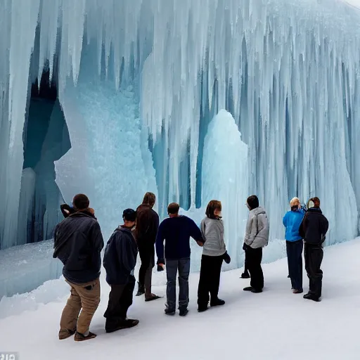 Prompt: a mammouth frozzen in a giant wall of ice perfectly intact with a group of scientists looking at it