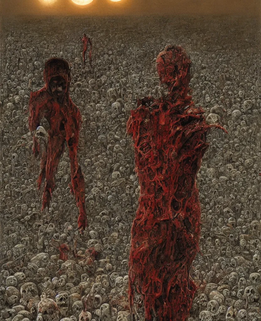 Image similar to moon made from thousands of bloody corpses of Nicolas Cage, body horror, flesh, grotesque hell, highly detailed, artstation, art by zdislav beksinski, wayne barlowe, phil hale