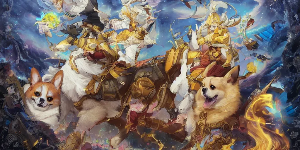 Prompt: beautiful painting of fantasy anime corgi isekai, by Tristan Eaton, James Gurney, greg rutkowski. trending on Artstation, 8k, masterpiece, graffiti paint, fine detail, full of color, intricate detail, golden ratio illustration, corgi