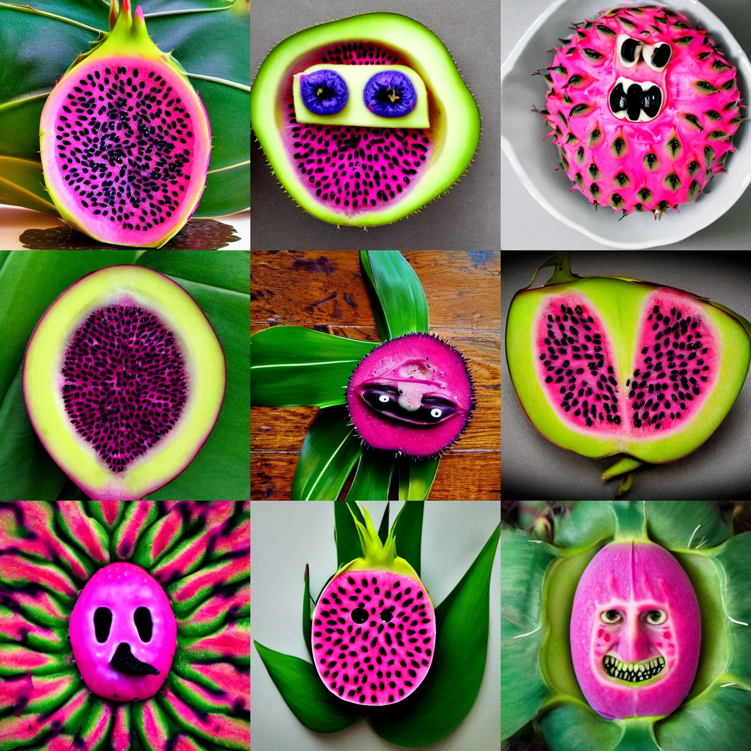 Prompt: a face made of dragonfruit