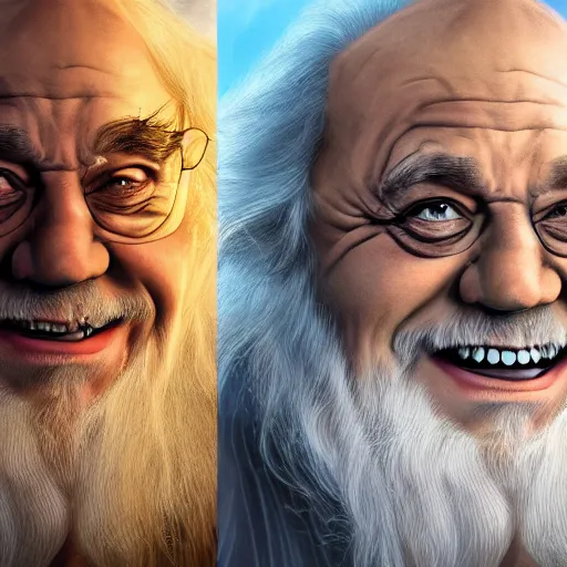 Prompt: portrait danny devito as gandalf, deviantart, smile, ultra realistic illustration, final fantasy, high quality