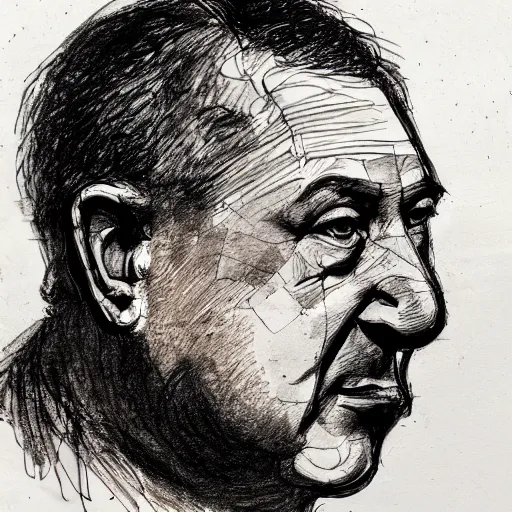 Image similar to a realistic yet scraggly portrait sketch of the side profile of a stern and sophisticated curly howard, trending on artstation, intricate details, in the style of frank auerbach, in the style of sergio aragones, in the style of martin ansin, in the style of david aja, in the style of mattias adolfsson