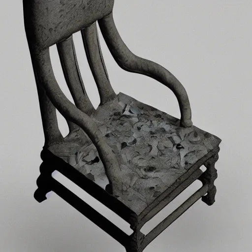 Image similar to photoreal render a chair in the style of H.R. GIger