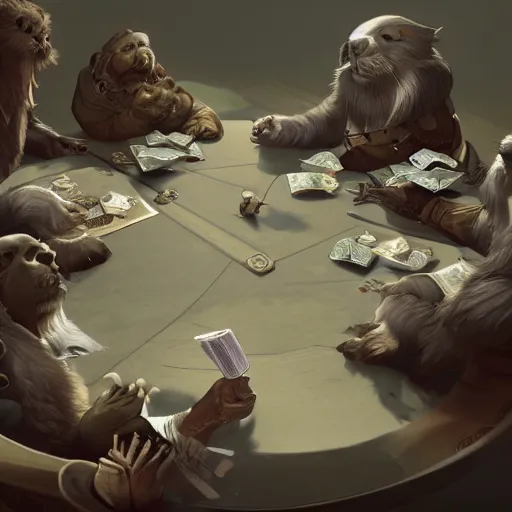 Image similar to a group of seals sitting around a table, playing dnd, cinematic lighting, trending on artstation, focused, detailed