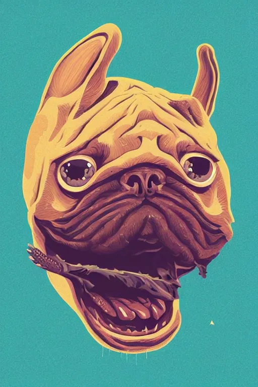 Image similar to demon pug eating flesh. art by mike winkelmann, sticker, colorful, illustration, highly detailed, simple, smooth and clean vector curves, no jagged lines, vector art, smooth