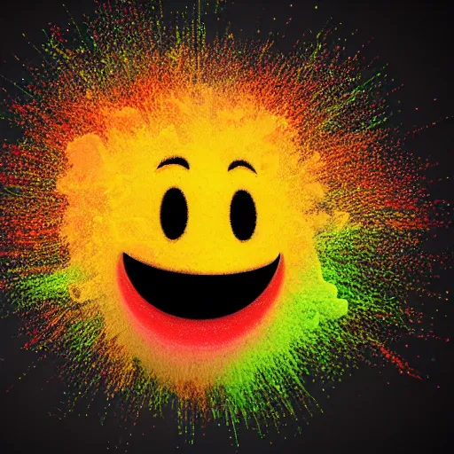 Prompt: exploding mind, happy emoji, 3 d render, 4 k, glossy sphere, psychodelic colors, black background