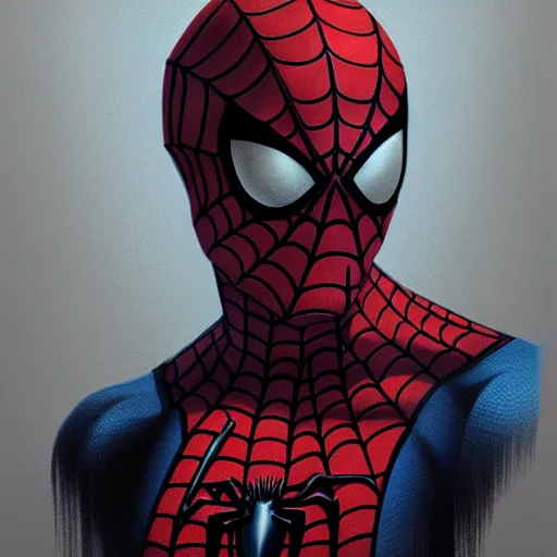 Image similar to a well designed portrait of spiderman, detailed, realistic, sketch style, artstation, greg rutkowski, 8 k resolution.