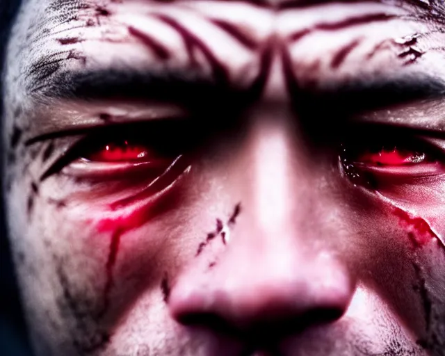 Image similar to sad justin sun as night king in game of thrones, extreme close - up of eyes crying tears made of glowing ice water, crimson - black bee army behind, 4 k, epic, cinematic, focus, movie still, fantasy, extreme detail, atmospheric, dark colour, sharp focus