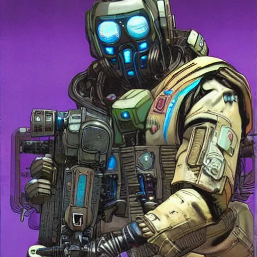 Image similar to ivan. Apex legends cyberpunk mercenary with exoskelital gear. Concept art by James Gurney and Mœbius.