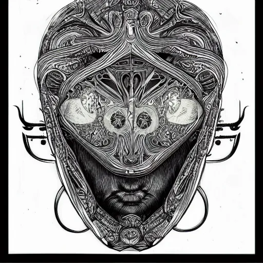 Image similar to meditating astronaut, psychedelic illustration by Aaron Horkey, photorealism, intricate, line-drawing, black ink on white paper