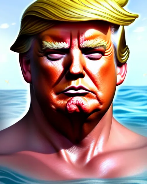 Prompt: character concept art of donald trump as poseidon | cute - fine face, pretty face, realistic shaded perfect face, fine details by stanley artgerm lau, wlop, rossdraws, james jean, andrei riabovitchev, marc simonetti, and sakimichan, tranding on artstation