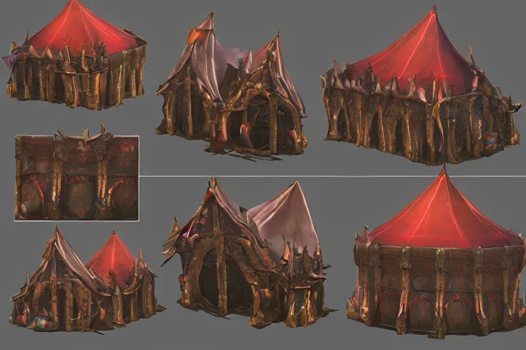 Image similar to 3d sculpt of a huge dark fantasy gothic circus tent, artstaton, League of Legends, red dead redemption2, overwatch, digital illustration