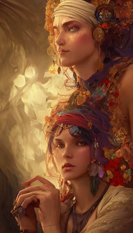 fortune teller, passionate , seductive, sweaty, gypsy, Stable