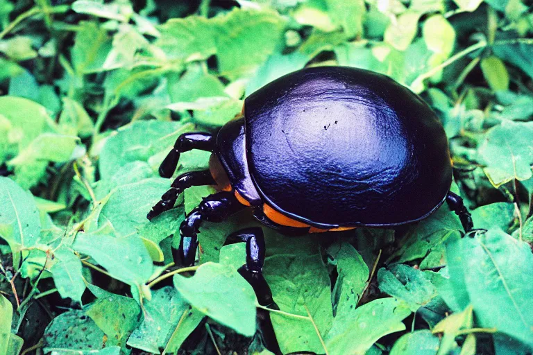 Prompt: a photo of a giant mutant dungbeetle lemon in its natural habitat, kodak ektachrome e 1 0 0 photography