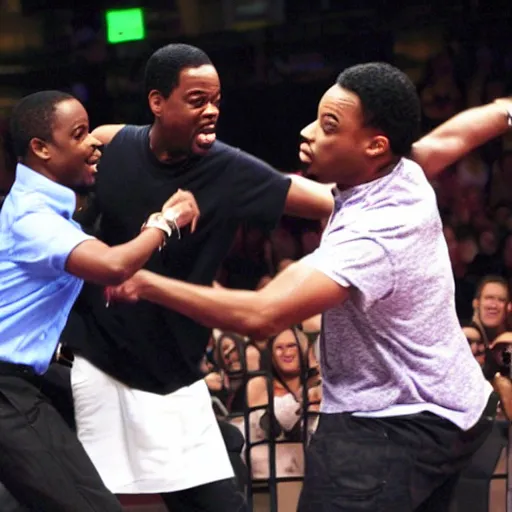 Prompt: photo of chris rock dodging will smith's slap