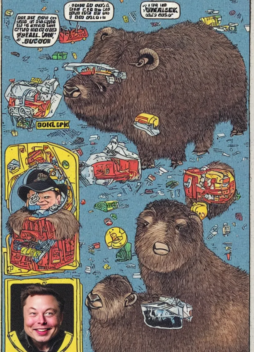 Image similar to elon musk ox garbage pail kid trading card