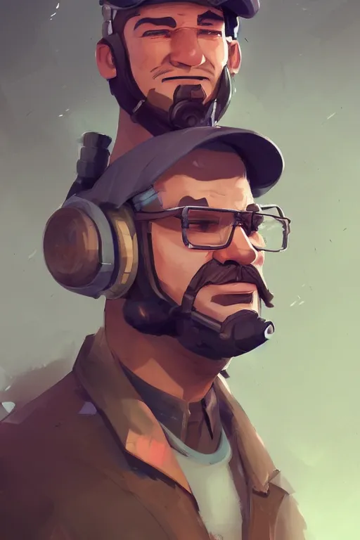 Image similar to beautiful highly detailed realistic character portrait team fortress 2 engineer, detailed character art master portrait by ismail inceoglu, trending on artstation