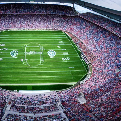 Image similar to top view of football stadium in ocean, wide shot