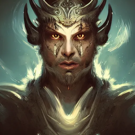 Prompt: a stunning illustration of a noble and fierce male human fantasy warrior, with glowing eyes, smoke out of eyes, intricate, highly detailed, concept art, smooth, sharp focus, atmospheric, cinematic