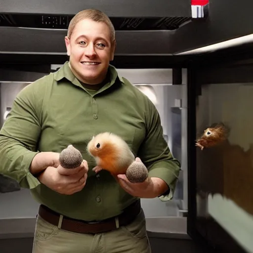 Prompt: doom guy holding a hamster