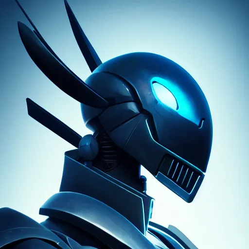 Prompt: gundam head, v - fin, octane render, soft light, mekka, behance, vector, highly detailed illustration, realistic, hollow knight, artstation. com, by greg rutkowski,