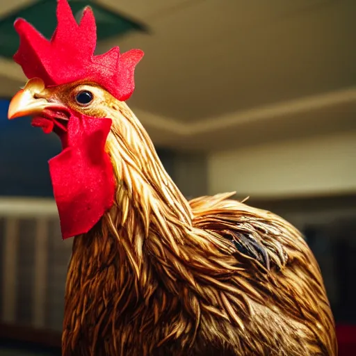 Image similar to a high quality photo of a chicken wearing a suit, Romanticism, 8k