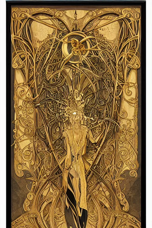 Image similar to an intricate art nouveau canvas frame, with golden entertwined edges and black square center, highly detailed, artstation, concept art, matte, sharp focus,