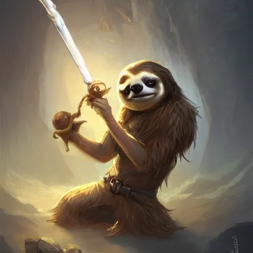 Image similar to cute little anthropomorphic sloth mage, wielding a magic staff, tiny, small, short, wizard robe, cute and adorable, pretty, beautiful, dnd character art portrait, matte fantasy painting, deviantart artstation, by jason felix by steve argyle by tyler jacobson by peter mohrbacher, cinema