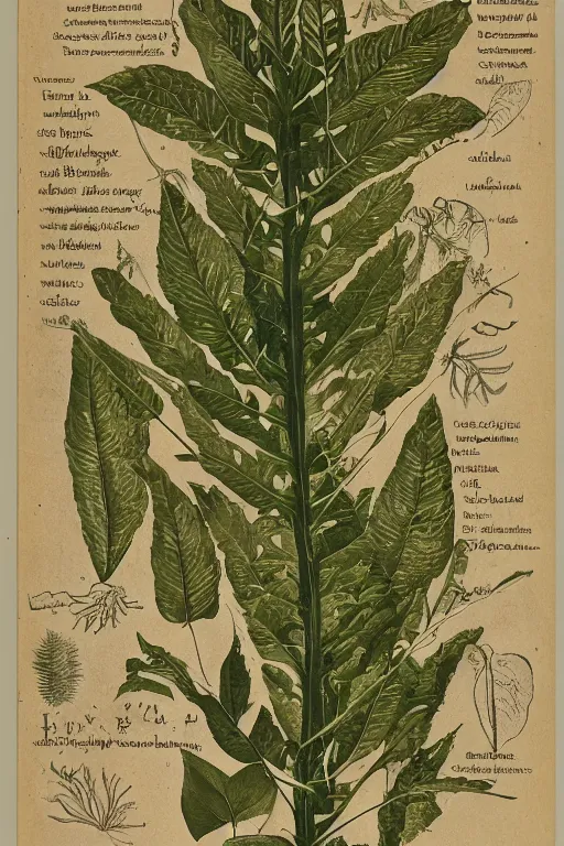 Image similar to scan of the leaves of an old cursed herbarium, by walt disney, infographic, textbook, marginalia, cursed, alien, plant specimens, hortorium, scientific study
