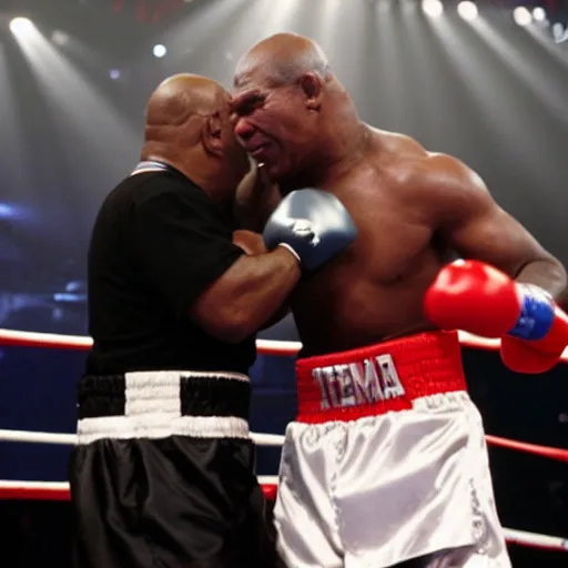 Image similar to Mike Tyson in the boxing ring with Obama