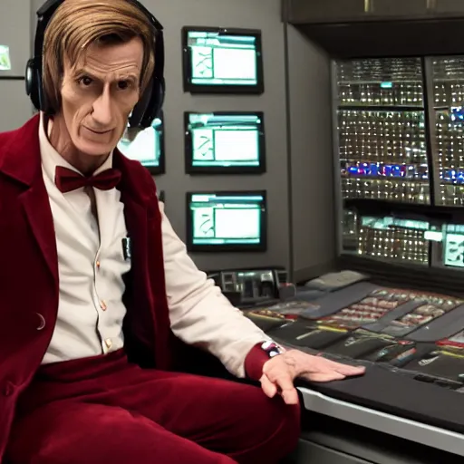 Prompt: The Rockl as the Doctor in his burgundy costume in the Tardis secondary control room