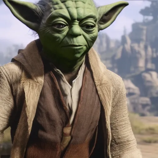 Image similar to Film still of Yoda, from Red Dead Redemption 2 (2018 video game)