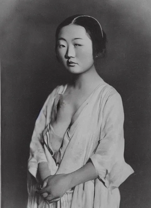 Image similar to a portrait of a young asian woman by george hurrell and james van der zee