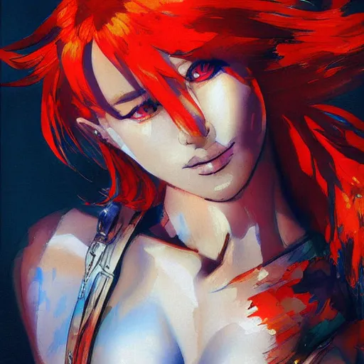 Prompt: a beautiful painting of Lina by Yoji Shinkawa, fire magic, trending on artstation