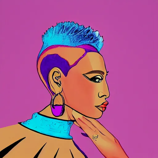 Image similar to a woman with pink hair wearing a purple dress, an album cover by Hedi Xandt, featured on tumblr, afrofuturism, made of rubber, made of plastic, elite