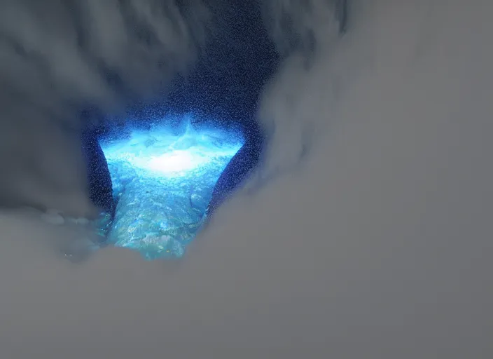 Prompt: a tsunami being hit by a meteorite. Rendered in octane. Scanline. Realflow. Houdini.