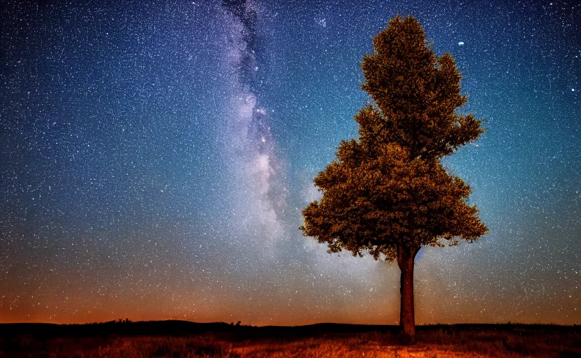 Image similar to night photography of a tree with starry sky