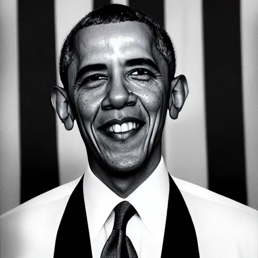 Image similar to grainy photo of barack obama as a creepy monster in a closet, harsh flash