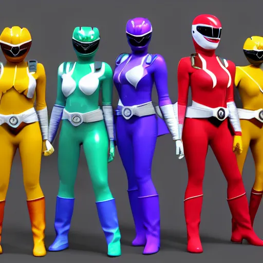 Image similar to christina hendricks as power rangers characters, 3 d render, blender,