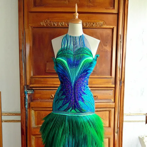 Prompt: peacock based dress