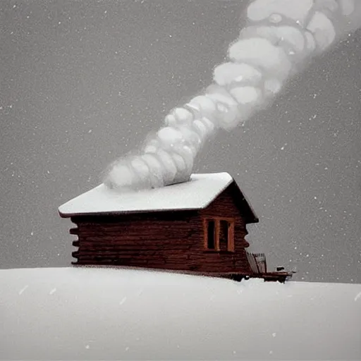 Image similar to a cabin on a hill, smoke rising from the pipe, snowstorm, winter, by alex andreev