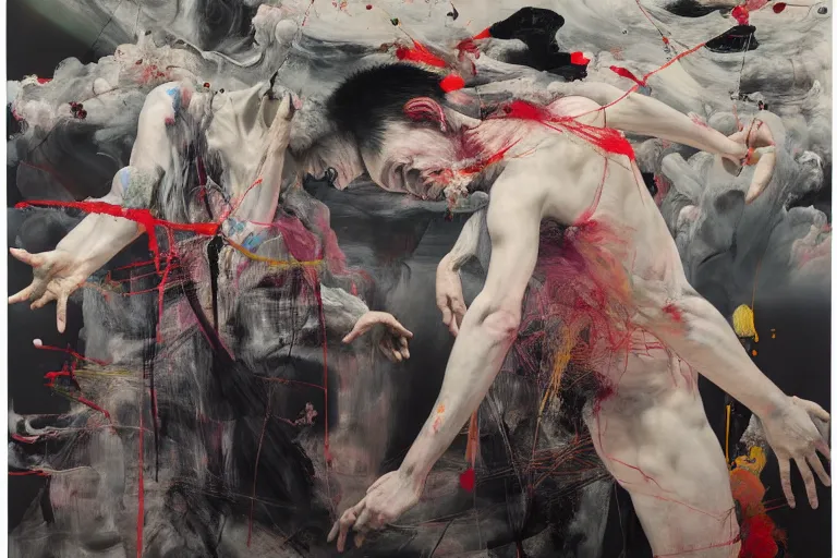 Prompt: the physical impossibility of death, extremely detailed, by painted by francis bacon, adrian ghenie, james jean and petra cortright, part by gerhard richter, part by takato yamamoto. 8 k masterpiece