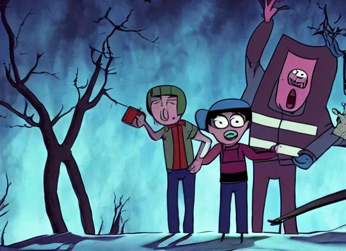 Prompt: still from animated horror movie, animated movie shot, in style of gravity falls