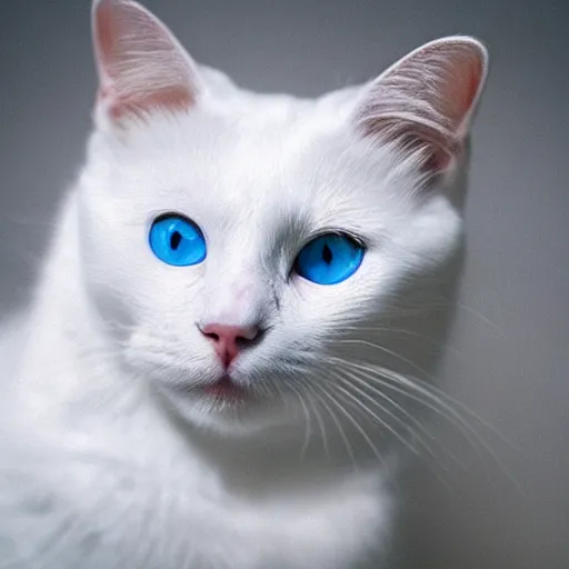 Image similar to a beautiful white cat with blue and yellow eyes