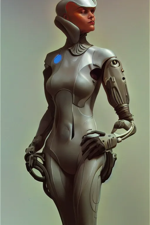 Image similar to a futuristic woman, highly detailed, digital painting, artstation, concept art, smooth, sharp focus, illustration, Unreal Engine 5, 8K, art by Ralph McQuarrie and alphonse Mucha