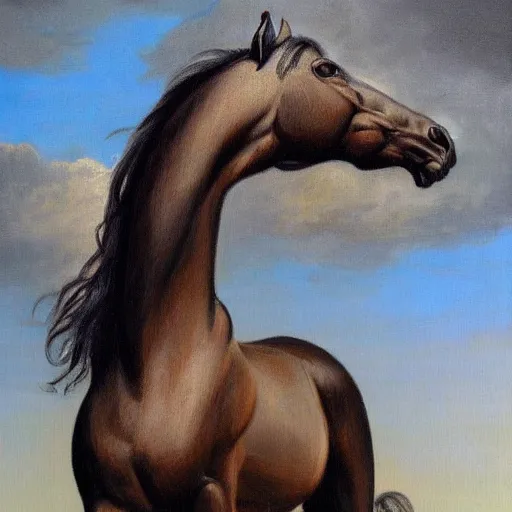 Image similar to painted portrait of zeus on a black horse, masterpiece