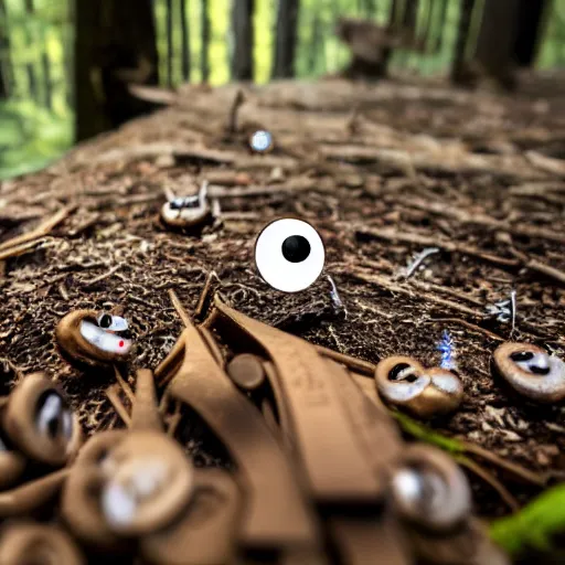 Prompt: paperclip with googly eyes, drinking coffee, in the woods, photography, depth of field, very symmetric, rule of thirds, 4 k resolution