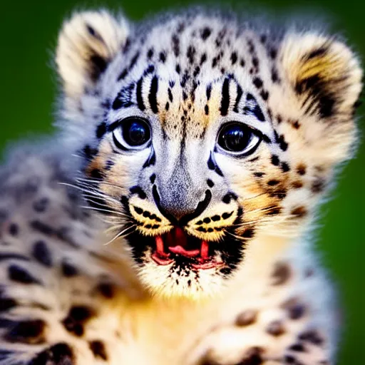 Prompt: “Award-winning nature photograph of a cute snow leopard cub stalking, realistic, Nikon D4, 200.0-400.0 mm f/4.0, cinematic, dramatic lighting, realistic photo”